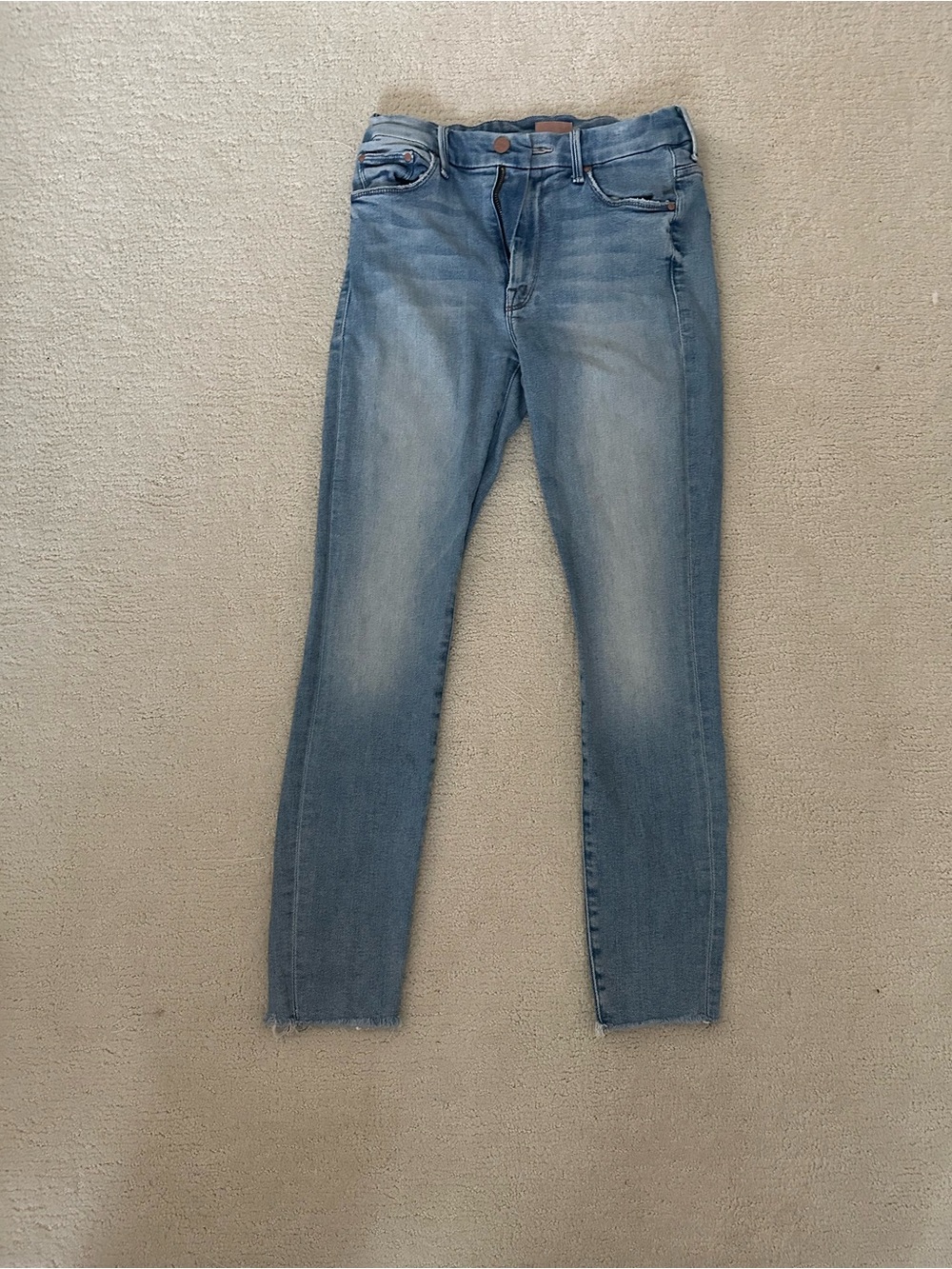 MOTHER High Waist Looker Ankle Fray Jeans Au Revoir Wash Size 28 Designer Denim